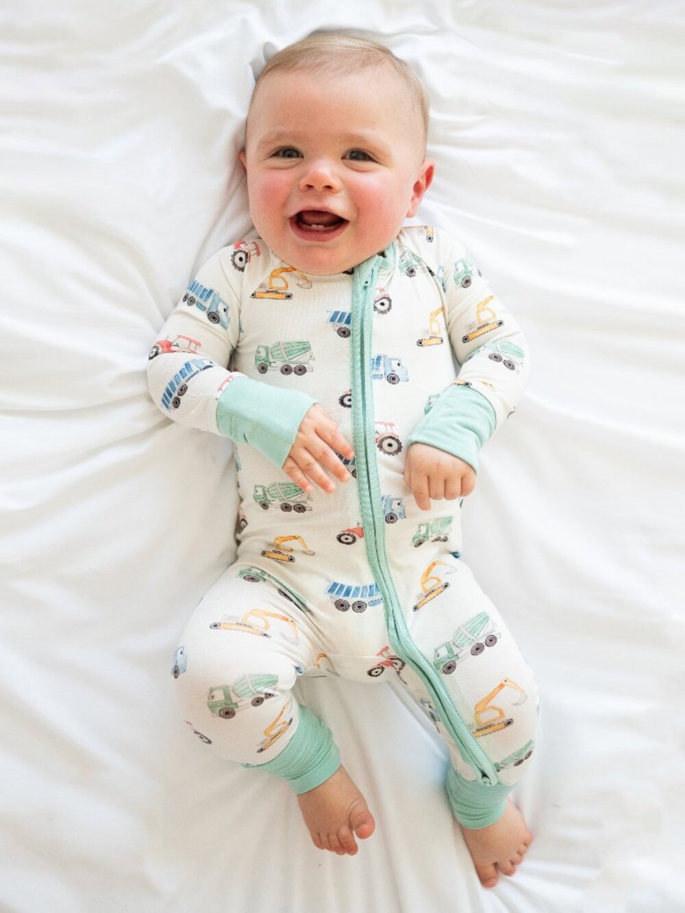 Excavator Truck Bamboo Zipper Romper Pajamas - 6-12M